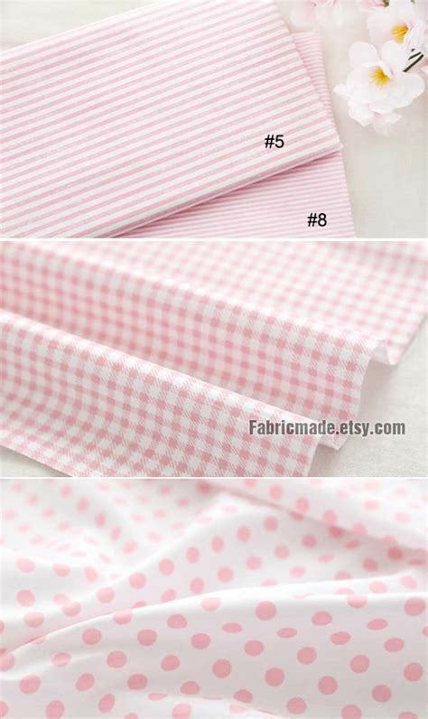 Light Pink Cotton Fabric Flower Stripe Plain Pink Cotton Etsy