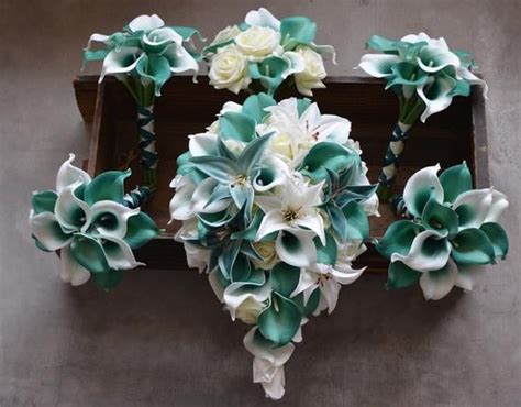 Free delivery and returns on ebay plus items for plus members. Teal Cascade Bridal Bouquet Real Touch Flowers Calla Lily ...