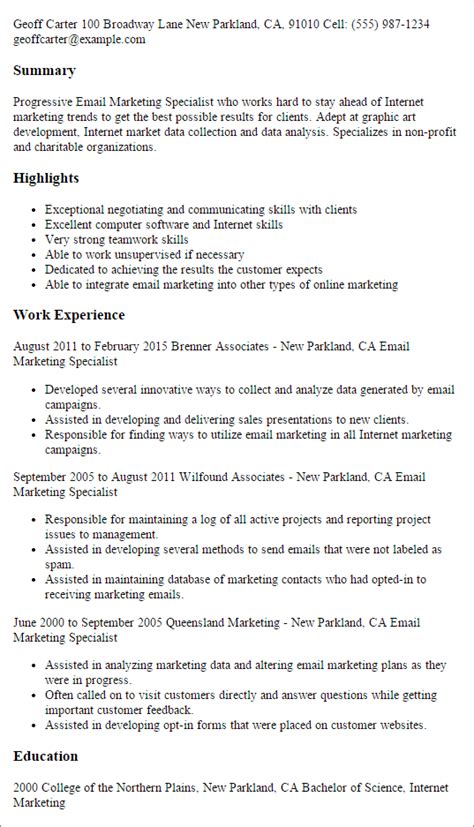 Employers are less likely to consider job applications that do not follow submission instructions exactly. Email Marketing Specialist Resume Template — Best Design ...