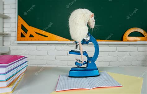 Premium Photo Funny Rat Sit On Microscope Learning Education And