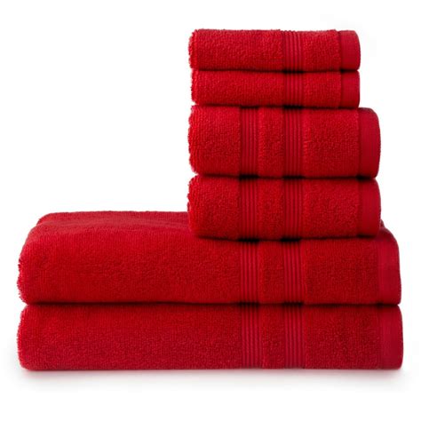Mainstays Performance Solid 6 Piece Bath Towel Set Bright Red