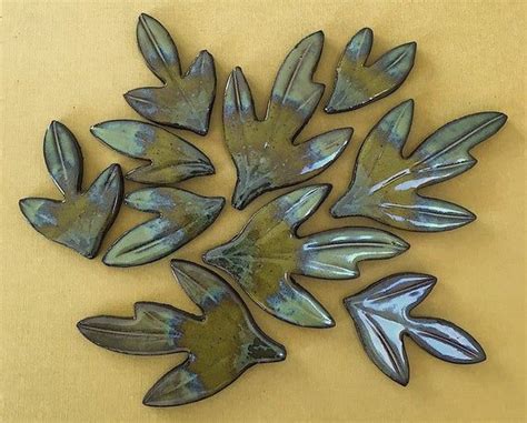 Ceramic Leaves In 3 Green Shades Handmade Green Leaf