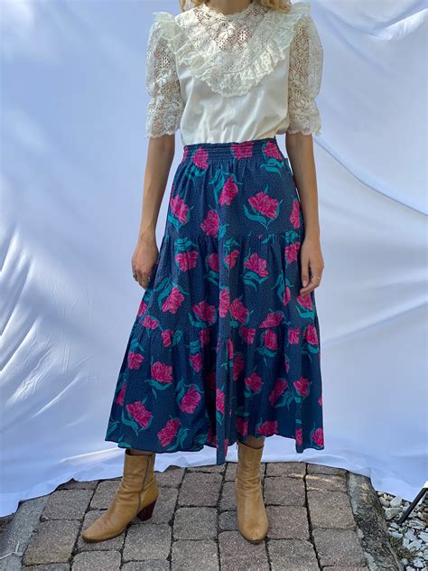Vintage Laura Ashley Skirt Tiered Folk Skirt Cottage Core Etsy