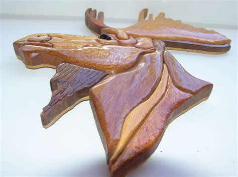 Hand Carved Wood Art Intarsia Moose Head