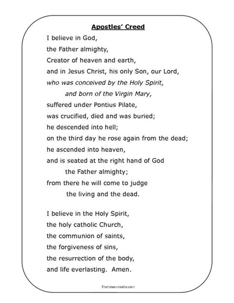 Apostles Creed Printable Prayer Page Apostles Creed Printable