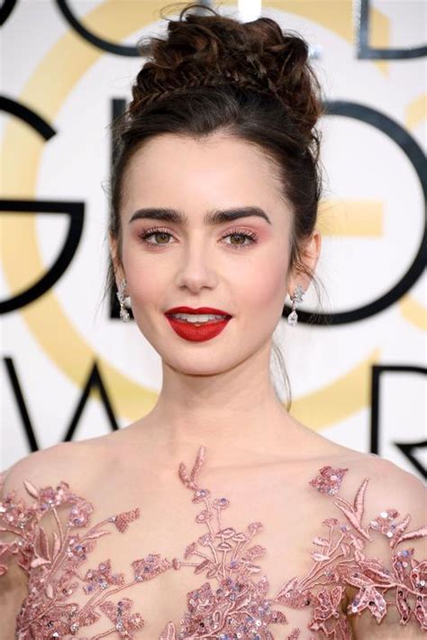 The Best Hair And Makeup Ideas To Try From The Golden Globes Lily Collins Red Carpet