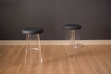 Set of 3, each signed leon frost. Vintage Pair of Lucite and Leather Bar Stools - Mid ...