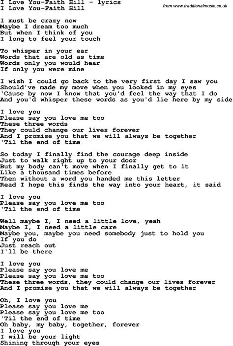 Love Song Lyrics Fori Love You Faith Hill