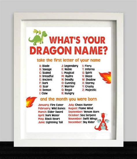 This Whats Your Dragon Name Party Sign Is An Instant Download Three