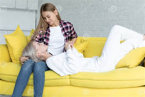 romantic lesbian couple enjoying time together at home stock image image of homosexual