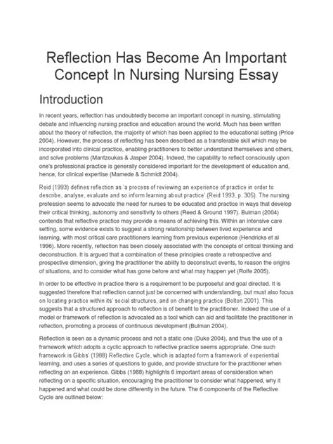 Reflection Has Become An Important Concept In Nursing Nursing Essay