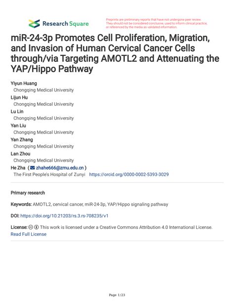 pdf mir 24 3p promotes cell proliferation migration and invasion of human cervical cancer