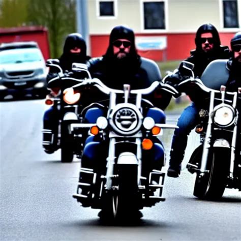 One Hells Angels Biker Riding His Harley Davidson In Stable Diffusion