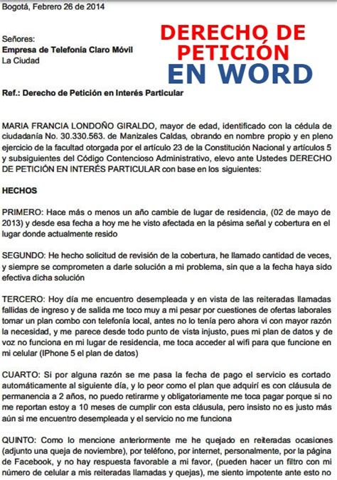 Formato En Word Derecho De Petici N Ejemplos