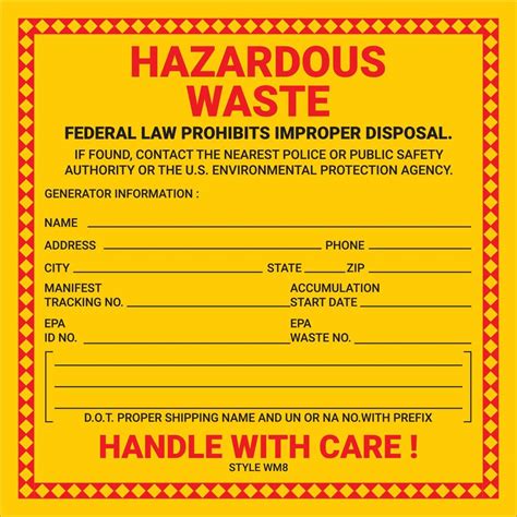 Container Hazardous Standard Waste Yellow Label Marking Federal Law