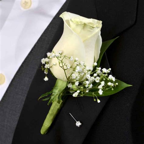 Classic White Rose Boutonniere By Dollys Florist
