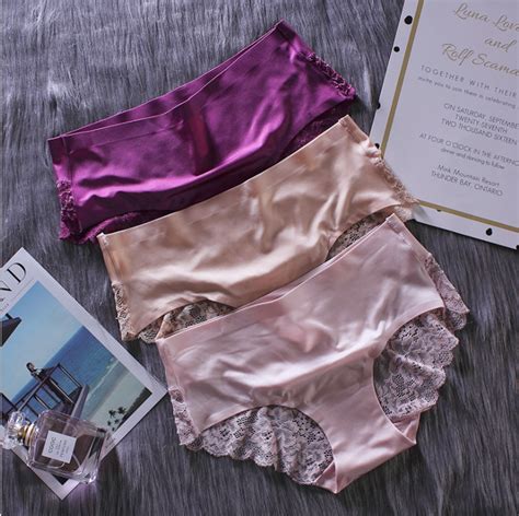 2019 Hot Selling Ladies Sexy Satin Ice Silk Underwear Women Sexy Seamless Lace Panties Buy