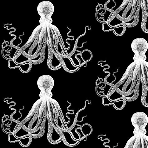 Octopus Fabric Black Vintage Kraken Octopus Pattern By Etsy Uk