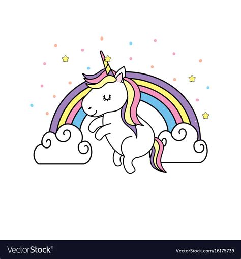 Cute Unicorn And Rainbow With Clouds Design Vector Image