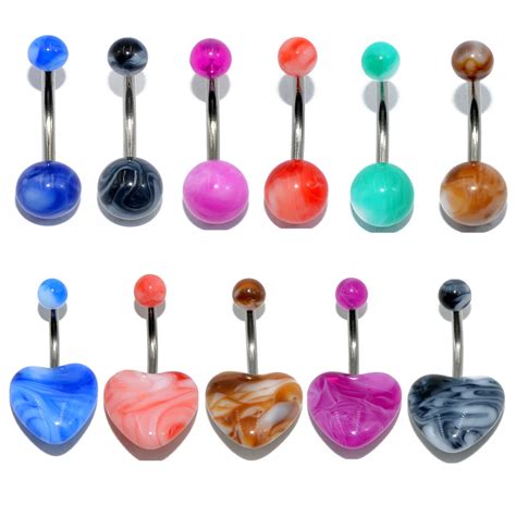 Dreamlee 1pc Acrylic Multi Color Heart And Ball Shape Navel Belly Button Rings Piercing Lovely