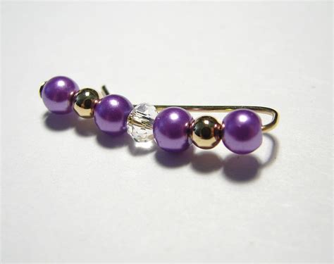 Ear Pins Light Purple Glass Pearls And Gold Lilac Lavender