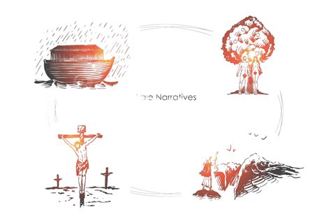 Set Of Vector Concepts Depicting Bible Narratives Noahs Ark Adam And