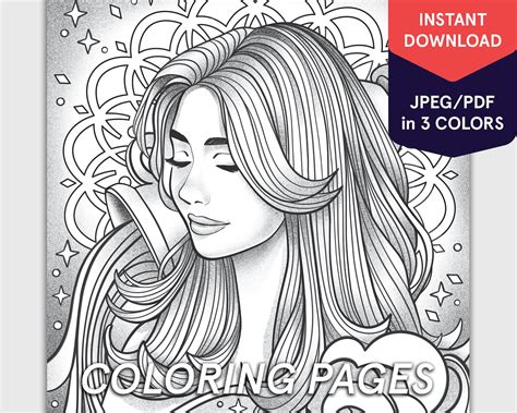 Aquarius Zodiac Coloring Page Grayscale Printable | Etsy