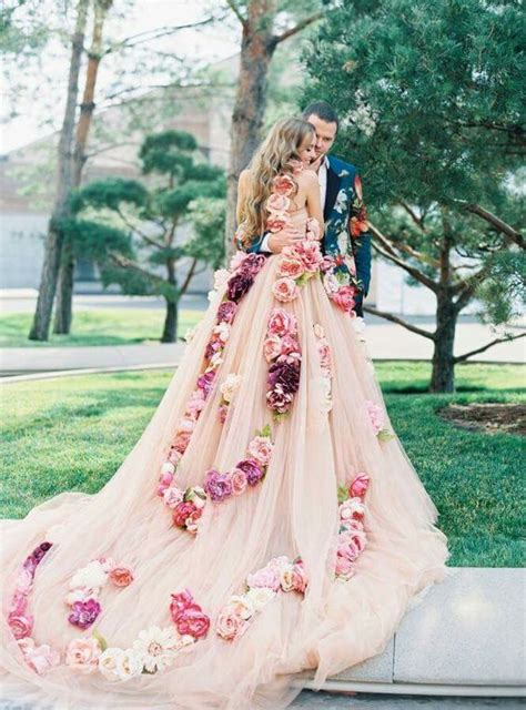 2019 Colorful Flowers Wedding Dress Ball Gown Long Wedding Dresses