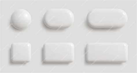 Botón 3d Monocromo Blanco En Diferentes Formas Insignias Cuadradas Y