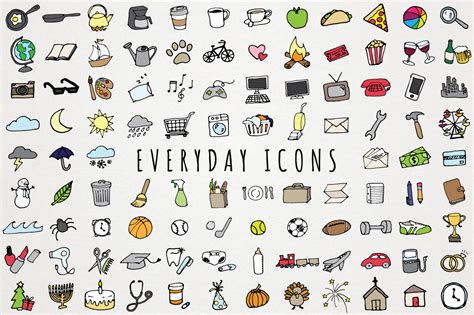 Everyday Items And Chores Icons Clipart Gráfico Por Lemonadepixel