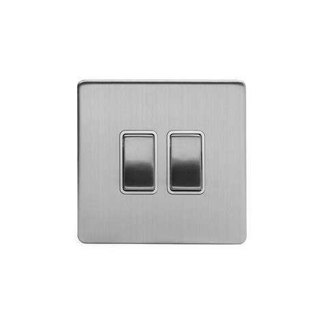 Brushed Chrome 10a 2 Gang 2 Way Switch With White Insert Elesi