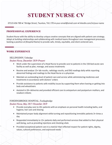 Student Nurse Cv Example And Skills Free Download