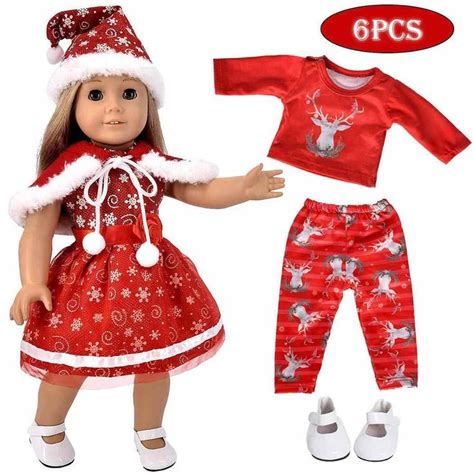 ebuddy 5pc christmas clothes dress with 1 pair shoes for american 18 inch girl doll journey