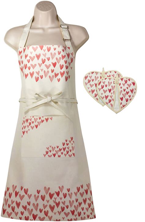 Womens Apron And Oven Mitt Set For Kitchen Cooking Baking Apron Has Bib And Large Pocket