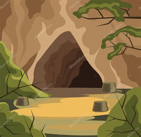 Antigua Cueva Vector Plano Ilustración De Dibujos Animados Stock