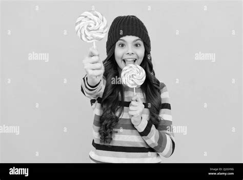 Yummy Selective Focus Happy Teen Girl Licking Lollipop Lollipop Lady