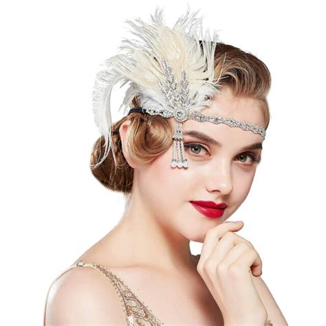 1920s Flapper Headband Feather Headpiece Roaring 20s Gatsby Hair