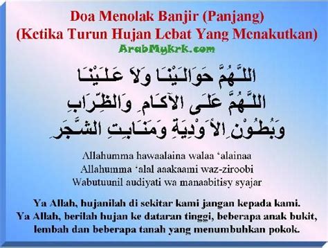 May 18, 2021 · berikut doa agar hujan reda sesuai dengan riwayat hadits hr. Doa Menolak Banjir / Memohon Hujan Dialihkan | Hujan, Doa ...
