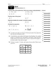 6th Grade Big Ideas Tests.pdf - Name Chapter 1 Date Quiz For use after