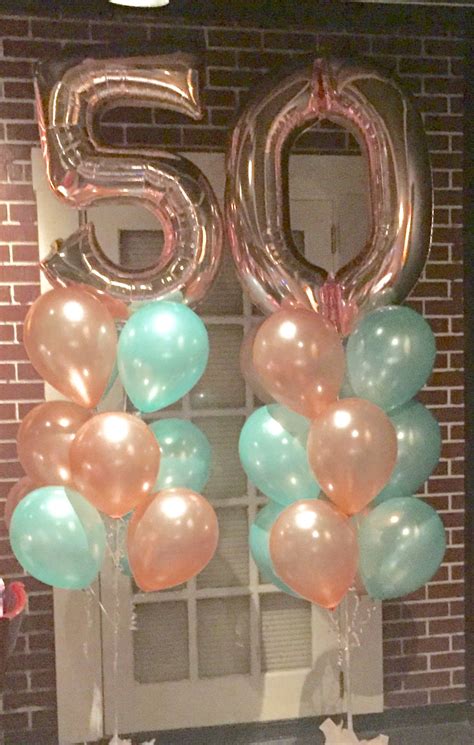 Rose Gold And Mint Balloon Bouquet For 50th Birthday Balloon Columns