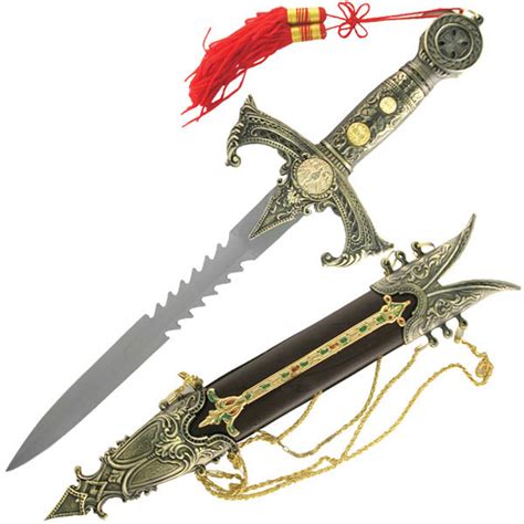 Knights Templar Dagger Short Sword Pheonix Partially Serrated Steel Blade