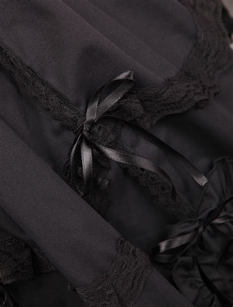 Elegant Gothic Black Cotton Lolita Op Dress Long Sleeves Lace Trim Bows