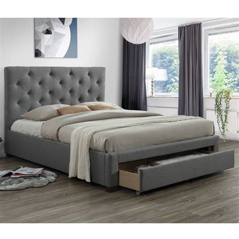 Buy the best grey beds at bedsonlegs.co.uk. Modern Queen Bed with 1 Drawer Light Grey - Yes ...