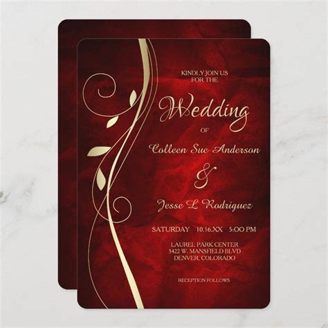 gold leaf swirl deep red wedding invitation zazzle red wedding invitations red wedding