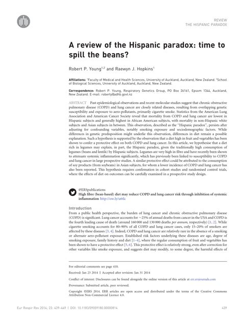 Pdf A Review Of The Hispanic Paradox Time To Spill The Beans