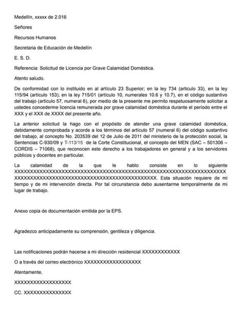 Modelo De Carta De Solicitud De Permiso No Remunerado En Colombia