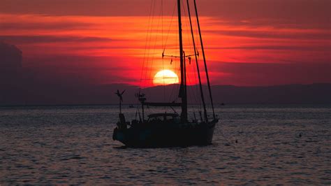 Wallpaper Sea Sunset Horizon Dusk Boat