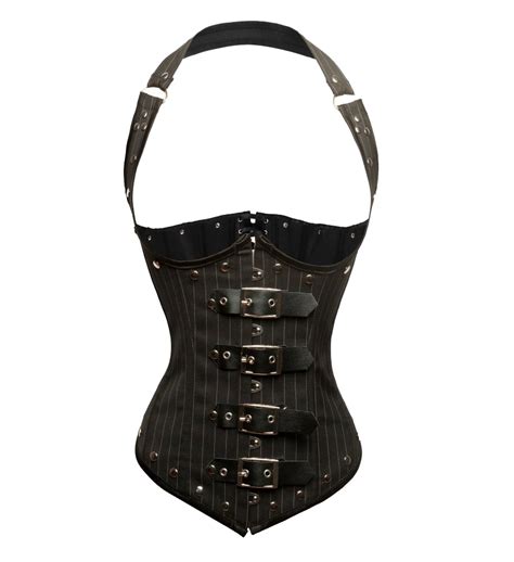 Sexy Steampunk Corset Lady Black Halter Neck Underbust Stripes Corset Tops For Party For Women