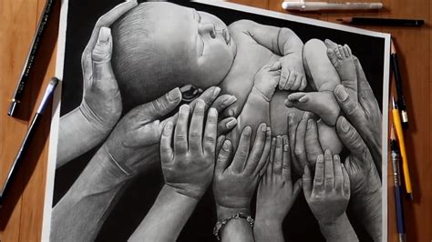 Hyper Realistic Drawing Of Baby With 10 Hands 😍 Youtube
