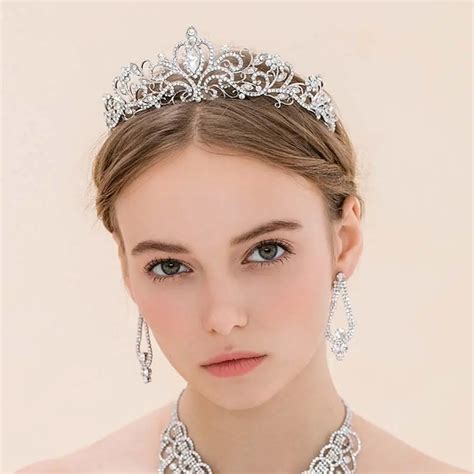 New Women Princess Crown Headband Crystal Headwear Tiara And Floral Hair Crowns Silver Color